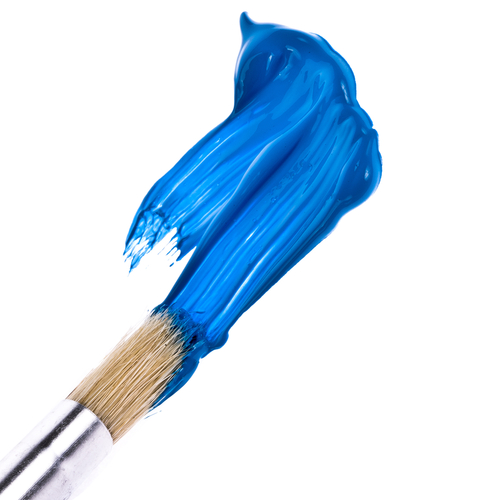 A paint brush with blue paint.